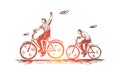 Father, son, bike, ride, cycling concept. Hand drawn isolated vector.