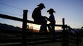 Father and son. Communication at sunset.