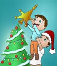 Father and Son decorate their tree Royalty Free Stock Photo