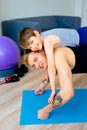 Father and son doing push ups Royalty Free Stock Photo