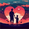 Father and son, family love illustration