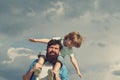 Father and son. Family Time. Daddy and child son. Happy kid playing - airplane. Portrait of happy father giving son