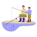 Father and son are fishing. Family outdoor activities concept. Illustration in flat cartoon style. Isolated on a white Royalty Free Stock Photo