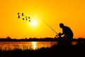 Father and son fishing in the river Royalty Free Stock Photo