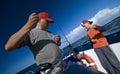 Father and son fishing at sea Royalty Free Stock Photo