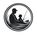 Father and Son Fishing Together by Lake, Bonding Silhouette Royalty Free Stock Photo