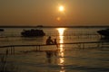 Father Son Fishing at Sunset Royalty Free Stock Photo