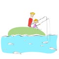 Father and son fishing together Royalty Free Stock Photo