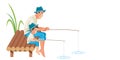 Father and son fishing together illustration scene. Happy family. Royalty Free Stock Photo