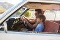 Father And Son In Front Seat Of Car On Road Trip Royalty Free Stock Photo