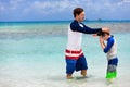 Father and son go snorkeling Royalty Free Stock Photo