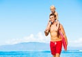 Father and Son Going Surfing Royalty Free Stock Photo