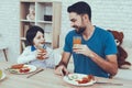 Father and Son Have a Breakfast Royalty Free Stock Photo