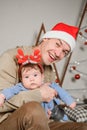 Father and son have fun at Christmas. have fun with your child in the new year