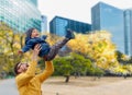 Father with son having fun in autumn tokyo city Royalty Free Stock Photo