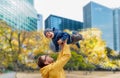 Father with son having fun in autumn tokyo city Royalty Free Stock Photo