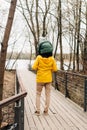 Father and son having fun with piggyback ride in forest. Happy family with child kid boy playing and having fun outdoors Royalty Free Stock Photo