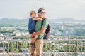 Father and son on High view from Phuket View Point Rang Hill in Phuket Thailand Royalty Free Stock Photo