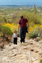 Father Son Hike Up Desert Mountain Royalty Free Stock Photo