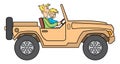 Father and son in jeep illustration