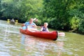 Father and son kayaking on the river Royalty Free Stock Photo