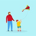 Father son and kite background, flat style