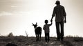 Father and son looking at the goats in a farm, view from behind, Generative AI Royalty Free Stock Photo