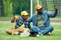 Father and son making selfie after baseball Royalty Free Stock Photo