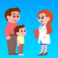 Father and son meet a doctor with a woman