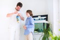 Father and son with a new fish pet Royalty Free Stock Photo
