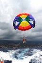 Father and son para-sail in Hawaii