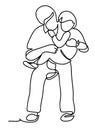 Father and son in the Park. Family and lifestyle concept. Continuous line drawing. Isolated on the white background