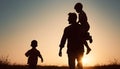 father and son in the park. father day silhouette happy family child dream concept