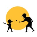 Father and son playing baseball vector illustration silhouette