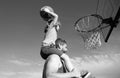Father and son playing basketball. Dad and child spending time together. Royalty Free Stock Photo