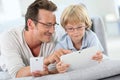 Father and son playing with electronical devices Royalty Free Stock Photo