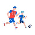 Father and son playing football together, cartoon vector illustration isolated. Royalty Free Stock Photo