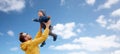 Father with son playing and having fun outdoors Royalty Free Stock Photo