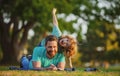 Father and son playing outdoor park in summer. Weekend activity happy family lifestyle concept. Concept of healthy Royalty Free Stock Photo