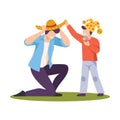 Father and Son Playing in the Park Outdoors Flat Style Vector Illustration Royalty Free Stock Photo