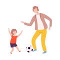 Father and Son Playing Soccer with Ball, Dad and Kid Doing Sports Together Flat Style Vector Illustration Royalty Free Stock Photo