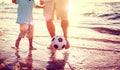 Father Son Playing Soccer Beach Summer Concept Royalty Free Stock Photo