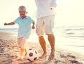 Father Son Playing Soccer Beach Summer Concept Royalty Free Stock Photo