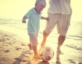 Father Son Playing Soccer Beach Summer Concept Royalty Free Stock Photo