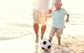 Father Son Playing Soccer Beach Summer Concept Royalty Free Stock Photo