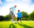 Father Son Playing Soccer Park Summer Concept Royalty Free Stock Photo