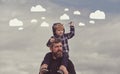 Father and son playing together. Father and his son child boy playing outdoors. Childhood. Freedom to Dream - Joyful Boy Royalty Free Stock Photo