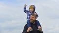 Father and son playing together. Father and his son child boy playing outdoors. Childhood. Freedom to Dream - Joyful Boy Royalty Free Stock Photo