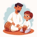 Father and son playing traditional drums together Royalty Free Stock Photo