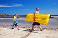 A father and son spend a summer`s day rafting